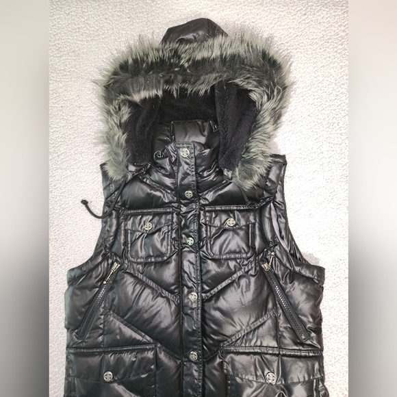 Harley Davidson , Faux Fur , Down Filled Hooded Vest Jacket - Picture 16 of 16